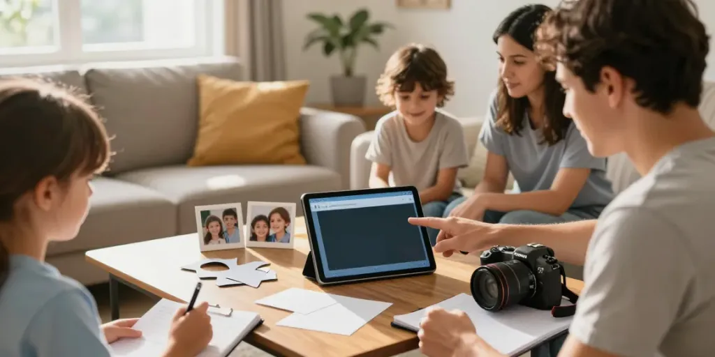Une famille utilise le carnet de liaison électronique pour coordonner les soins d'un proche.