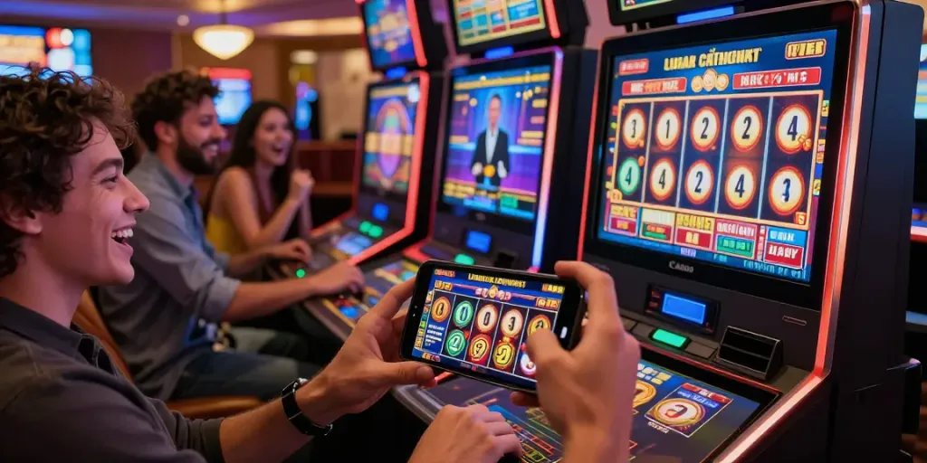 Les joueurs découvrent https://studiobarw.com/ dans un casino en ligne animé, profitant de machines à sous et d'un croupier en direct.