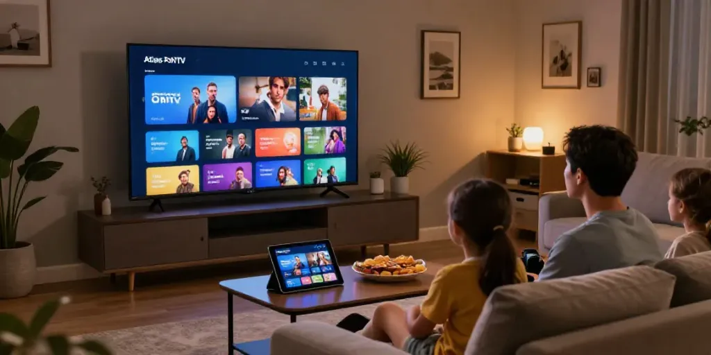 Configuration moderne de divertissement avec Atlas Pro ONTV sur grand écran